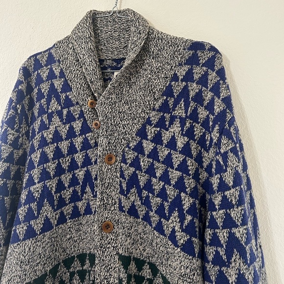 Levi's Wool Blend Diamond Knit Button Up Cardigan Sweater Gray/blue/green Size L - Picture 3 of 14